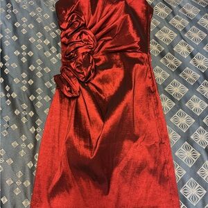 Jessica McClintock Strapless Red Dress with Floral Accents